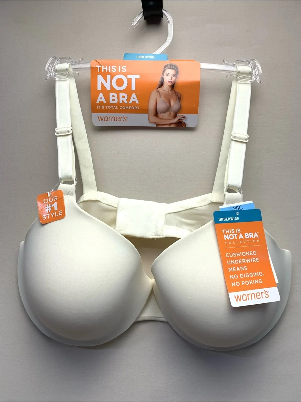 Warner's This Is Not A Bra Ivory T-Shirt Bra 38C Underwire Cushioned Straps NWT
